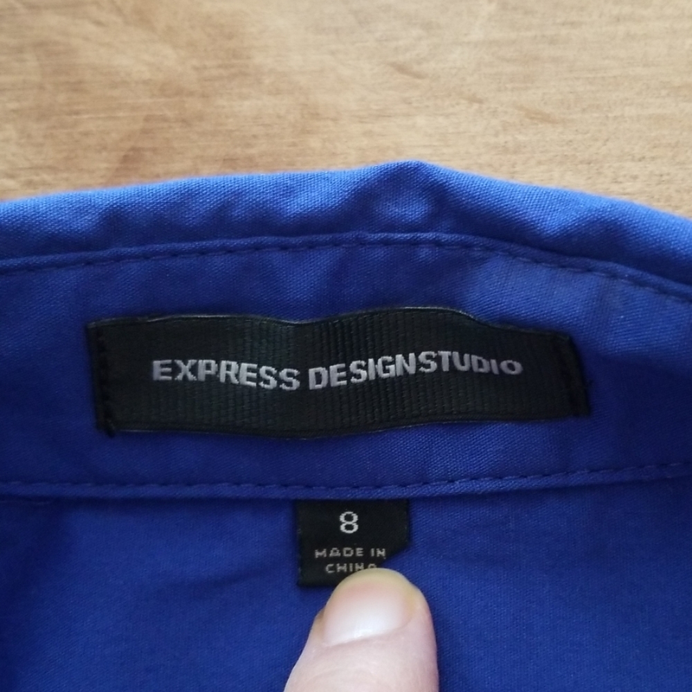 Express Cobalt Blue Button Down Belted Dress - image 7